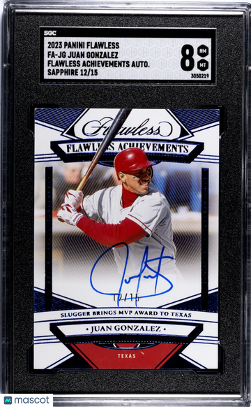 2023 Panini Flawless Juan Gonzalez #FA-JG Achievements Autograph Sapphire SGC 8