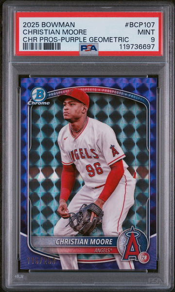 2025 Bowman Chrome Prospects Purple Geometric Christian Moore #BCP107 /250 PSA 9