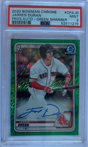 2020 Bowmn Chrome Jarren Duran Prospects Auto - Green Shimmer /99 PSA 9