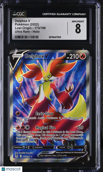2022 Pokémon Lost Origin Delphox V Ultra Rare CGC 8 #173/196