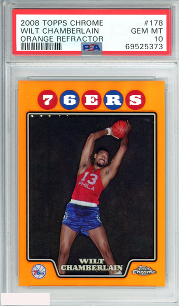 2008 TOPPS CHROME WILT CHAMBERLAIN #178 ORANGE REF 388 OF 499 PSA 10 GEM MT