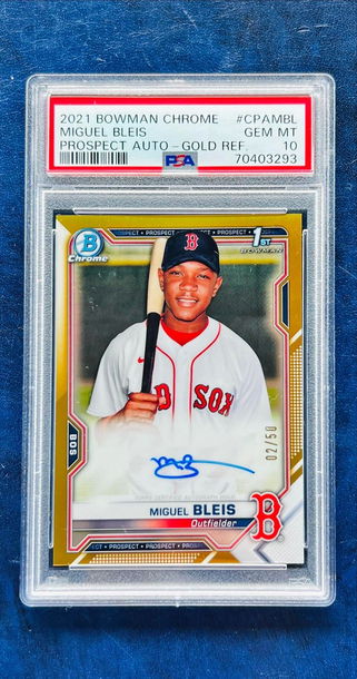 2021 Bowman Chrome Miguel Bleis Prospect Auto GOLD Refractor 02/50  PSA 10