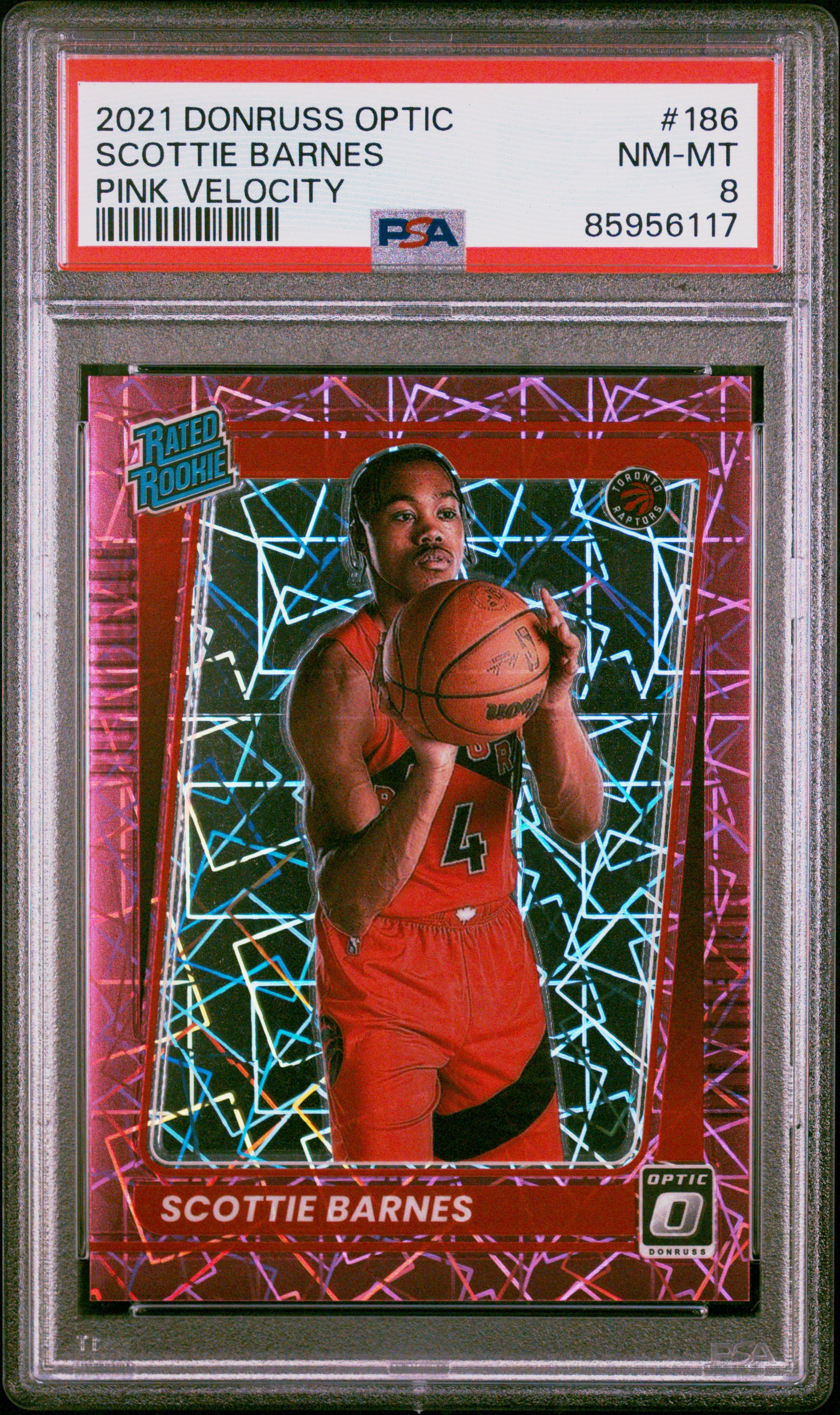 PSA 8 2021 Panini Donruss Optic Scottie Barnes Pink Velocity Prizm RC #186 /79
