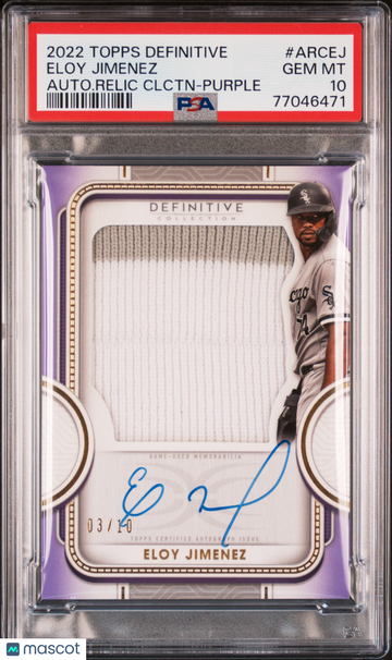 2022 Topps Definitive Autographed Relic Collection Eloy Jimenez #ARCEJ Autograph Relic Clctn Purple /10 PSA 10
