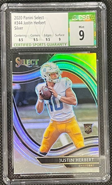 2020 Panini Select #344 Justin Herbert CSG 9 Mint SILVER FIELD LEVEL Chargers SSP