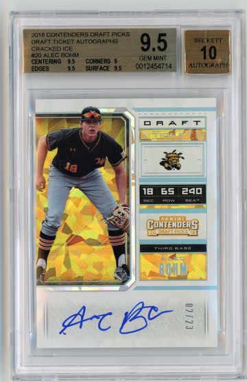 2018 Panini Contenders Draft Picks Draft Ticket Autographs Cracked Ice /23 Alec Bohm BGS 9.5 w 10 Auto Pop 3!!