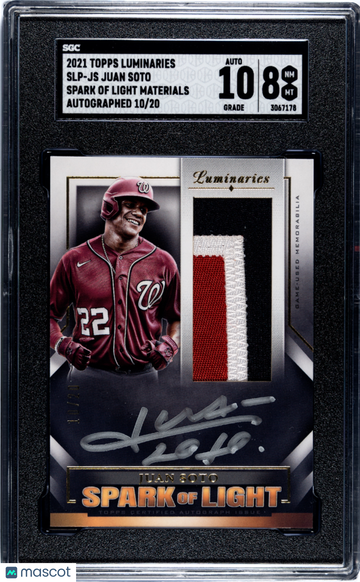 2021 Topps Luminaries Juan Soto #SLP-JS Spark Of Light Mat. Autograph SGC 8 Auto 10