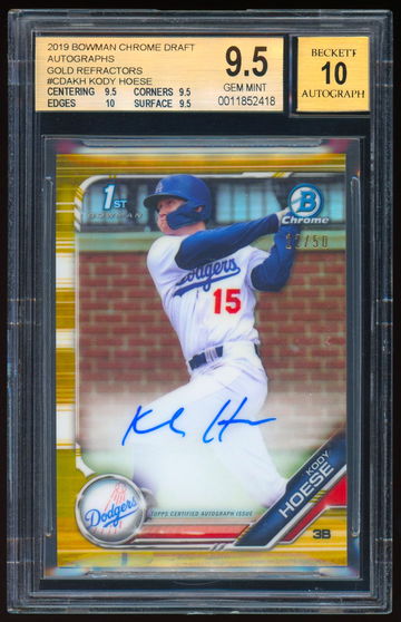2019 Bowman Chrome KODY HOESE Gold Refractor Auto RC PSA 10 Autograph #12/50 Los Angeles Dodgers