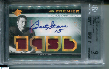2013 SPx UD Premier Jersey Autographs Patch Bart Starr #38 /3 BGS 9 Auto 9