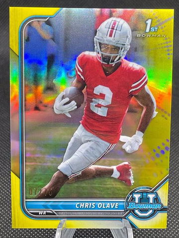 2022 Bowman Chrome University Football Chris Olave Rookie 1st Gold Yellow Refractor SSP /75