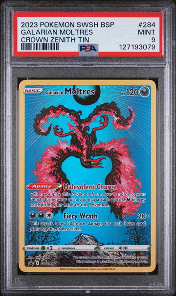 2023 Pokemon Sword and Shield Black Star Promo Crown Zenith Tins Galarian Moltres #SWSH284 PSA 9
