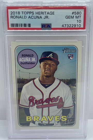 2018 TOPPS HERITAGE RONALD ACUNA JR. ROOKIE PSA 10 RC
