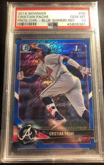 Cristian pache 2018 1st Bowman Chrome Blue Shimmer Refractor/150 PSA 10
