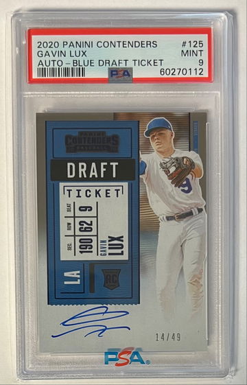 2020 Contenders Gavin Lux Rookie Blue Draft Ticket Auto /49 PSA 9 Dodgers