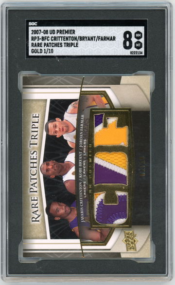 2007-08 UD Premier RP3-BFC Kobe Bryant Rare Patches Triple Game Used Gold #'d 1/10 SGC 8