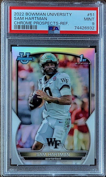 2022 SAM HARTMAN Bowman University 1ST Chrome REFRACTOR PSA 9 POP 1 Rookie #51 Notre Dame