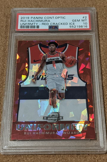 2019-20 Contenders Optic Rui Hachimura Uniformity Red Cracked Ice Rookie PSA 10 