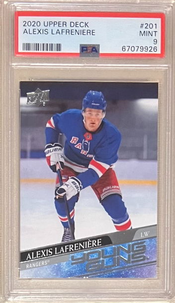 2020 Upper Deck #201 Alexis Lafreniere Young Guns rookie card PSA 9 Mint