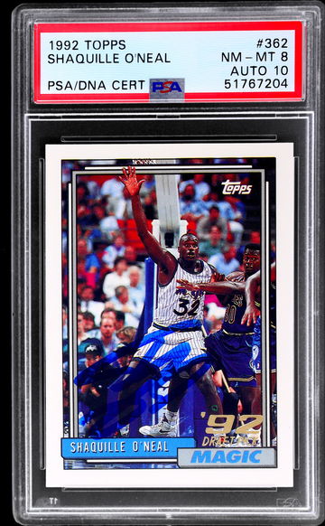1992 TOPPS SHAQUILLE O'NEAL RC #362 PSA 8 DNA AUTO 10