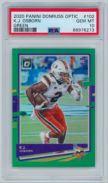 2020 Donruss Optic #102 KJ Osborn - Green # /5 (Prizm) Rookie | PSA 10