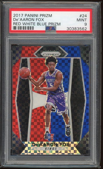 2017 Panini Prizm De'Aaron Fox Red White Blue PSA 9 (card sticks to holder)