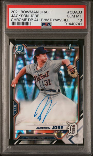2021 Bowman Draft Chrome B/W RayWave Refractor Jackson Jobe #CDA-JJ Auto PSA 10