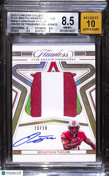 2023 Panini Flawless Collegiate Star Swatch Signatures Gold Jonathan Taylor #SSSJT /(Issued BGS 8.5 Auto 10