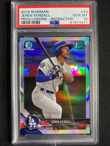 2018 Bowman Jeren Kendall 1st Bowman Chrome Refractor /499 Rookie PSA 10 SP