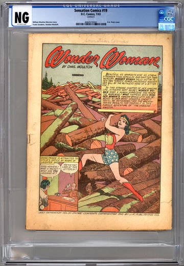 SENSATION COMICS #19 CGC -NG- WONDER WOMAN STORY HG PETER ART -COVERLESS- 1943