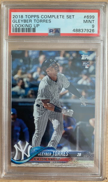 Gleyber Torres 2018 Topps RC Rookie Complete Set PSA 9 Mint Looking up #699 699