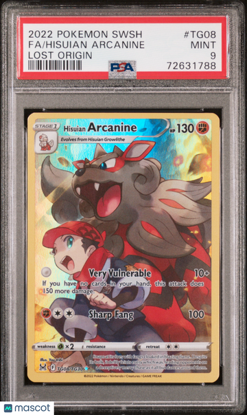 2022 Pokemon Sword & Shield Lost Origin Hisuian Arcanine Fa Lost Origin PSA 9 #TG08