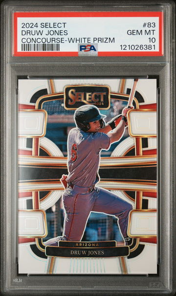 2024 Panini Select Concourse White Prizm Druw Jones #83 01/99 PSA 10