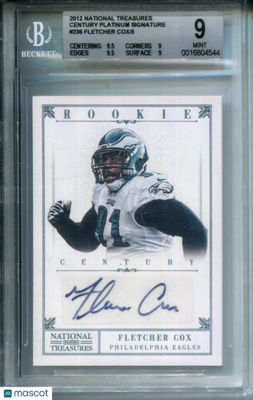 2012 Panini National Treasures Century Platinum Signature Fletcher Cox #236 /5 BGS 9 Auto 10