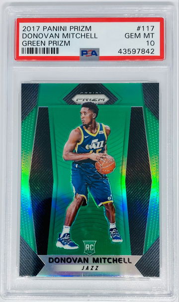 DONOVAN MITCHELL RC 2017-18 PRIZM ROOKIE GREEN PSA 10 GEM MINT 