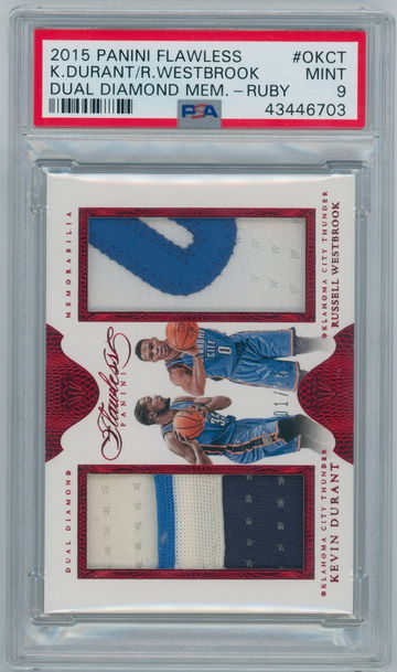 Kevin Durant Russell Westbrook 2015 Panini Flawless #DDOKC Dual Diamond Memorabilia Ruby #/15 PSA 9 