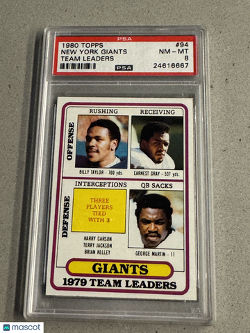 1980 Topps New York Giants #94 Team Leaders PSA 8