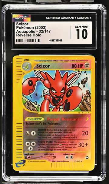 2003 Pokémon Aquapolis Reverse Holo Scizor #32/147 CGC 10