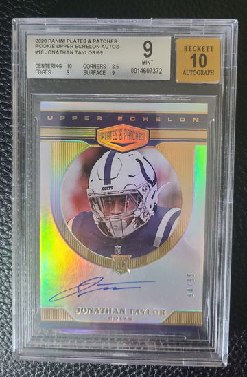 2020 Plates & Patches Rookie Upper Echelon Autos Jonathan Taylor BGS 9/10