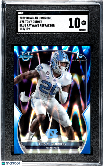 2022 Bowman University Chrome Tony Grimes #75 Blue Raywave Refractor /199 SGC 10