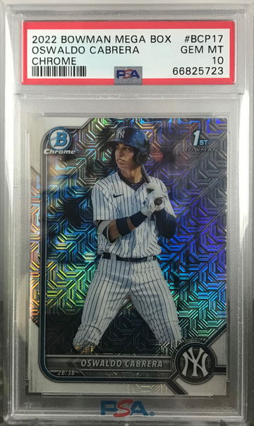 2022 1st BOWMAN CHROME OSWALDO CABRERA MEGA BOX MOJO #BCP-17 PROSPECTS RC PSA 10! GEM MINT! 🔥