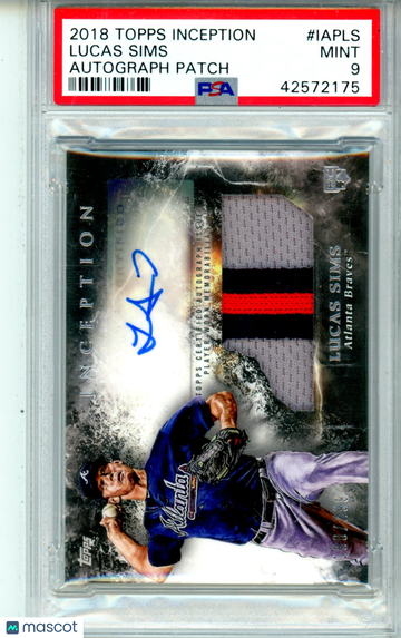 2018 Topps Inception Autograph Patch Lucas Sims #IAPLS /299 PSA 9