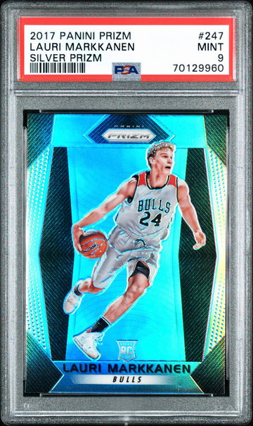 2017-18 PANINI PRIZM LAURI MARKKANEN BULLS SILVER PRIZM SP RC PSA 9 MINT