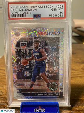 2019-20 Panini NBA Hoops Premium Stock Zion Williamson #258 Silver Laser Parallel/Variety Rookie PSA 10