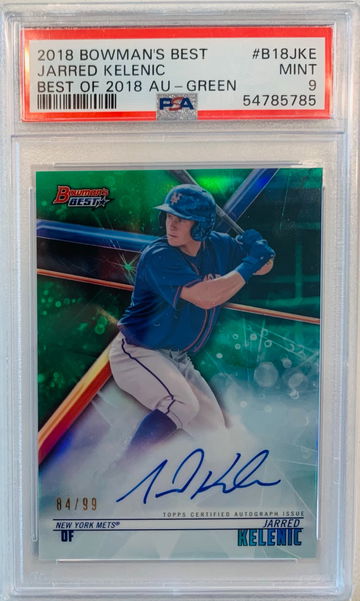 2018 Bowman’s Best Jarred Kelenic Best of 2018 GREEN Auto /99 PSA 9 Mint