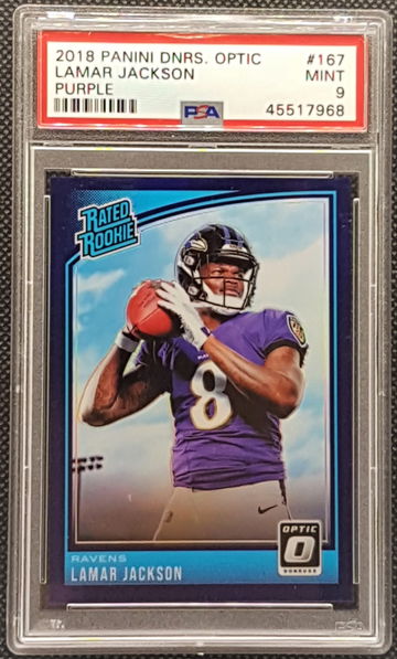 2018 Panini Donruss Optic Lamar Jackson Purple #167 Rookie RC PSA 9