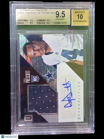 2016 Panini Unparalleled Dak Prescott JSY #229 /199 Rookie AU BGS 9.5 Auto 10