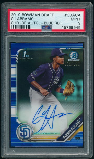 2019 Bowman Chrome Draft CJ Abrams Blue Refractor Auto /150 PSA 9 Mint