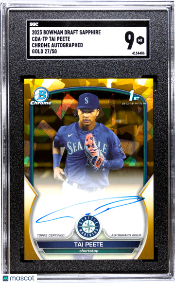 2023 Bowman Draft Sapphire Tai Peete #CDA-TP Chrome Autograph Gold SGC 9