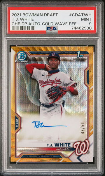 2021 BOWMAN DRAFT AUTO T.J. WHITE AUTO-GOLD WAVE PSA 9