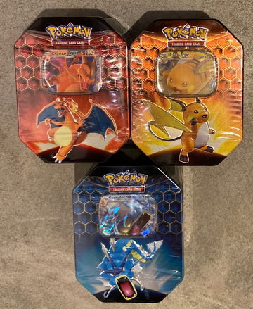 Pokemon Hidden Fates Tin Set Of 3 Sealed Charizard, Gyarados & Raichu 